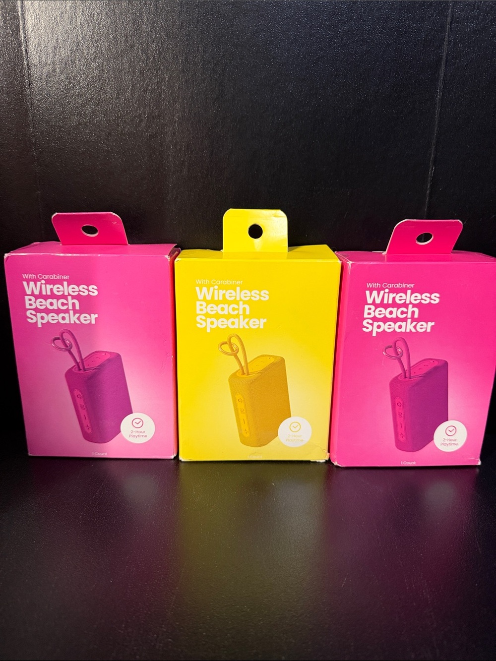 NIB GEMS Wireless Beach Speaker 3-Pack Bundle Set 2 Pink 1 Yellow Carabiner